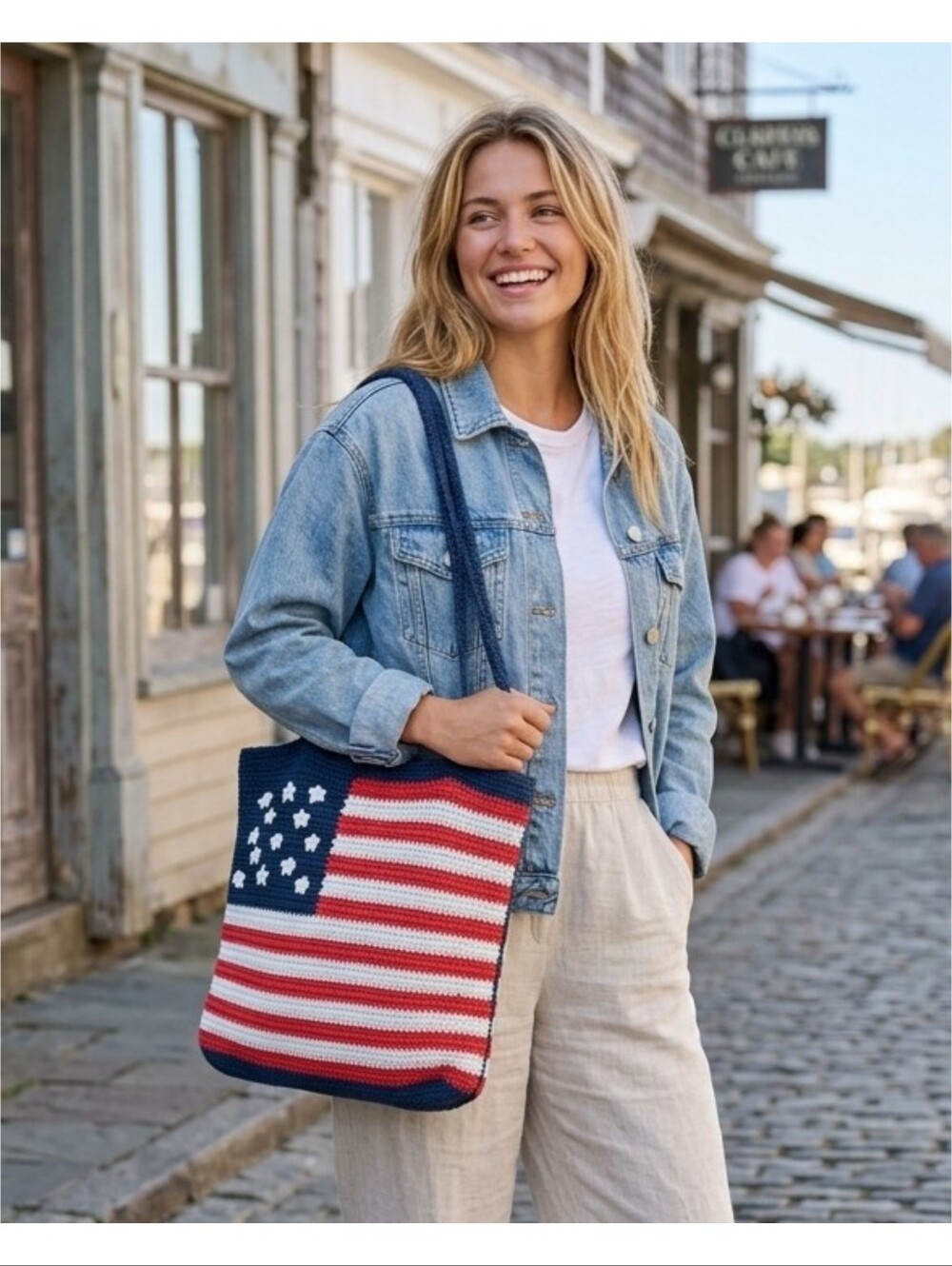 Chateau American Flag Crochet Handbag Navy